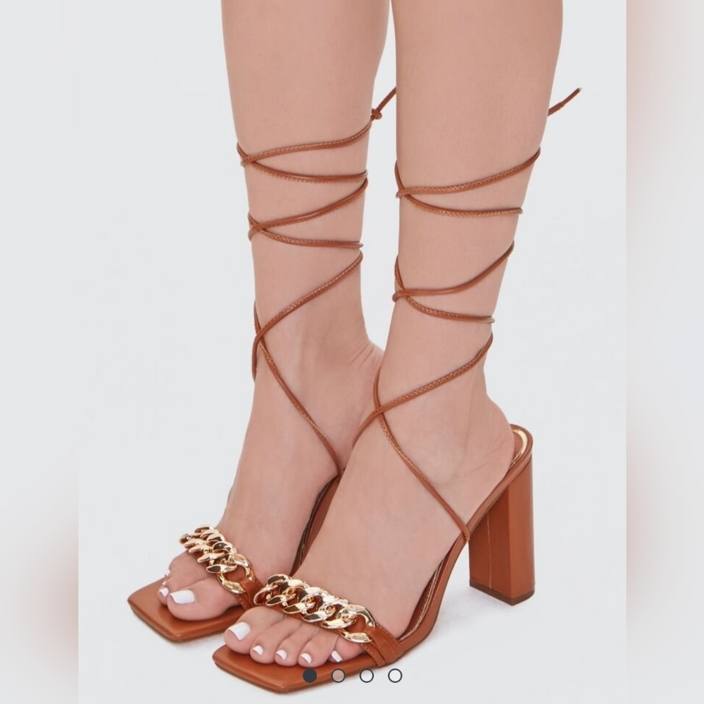Curb Chain Wraparound Block Heels